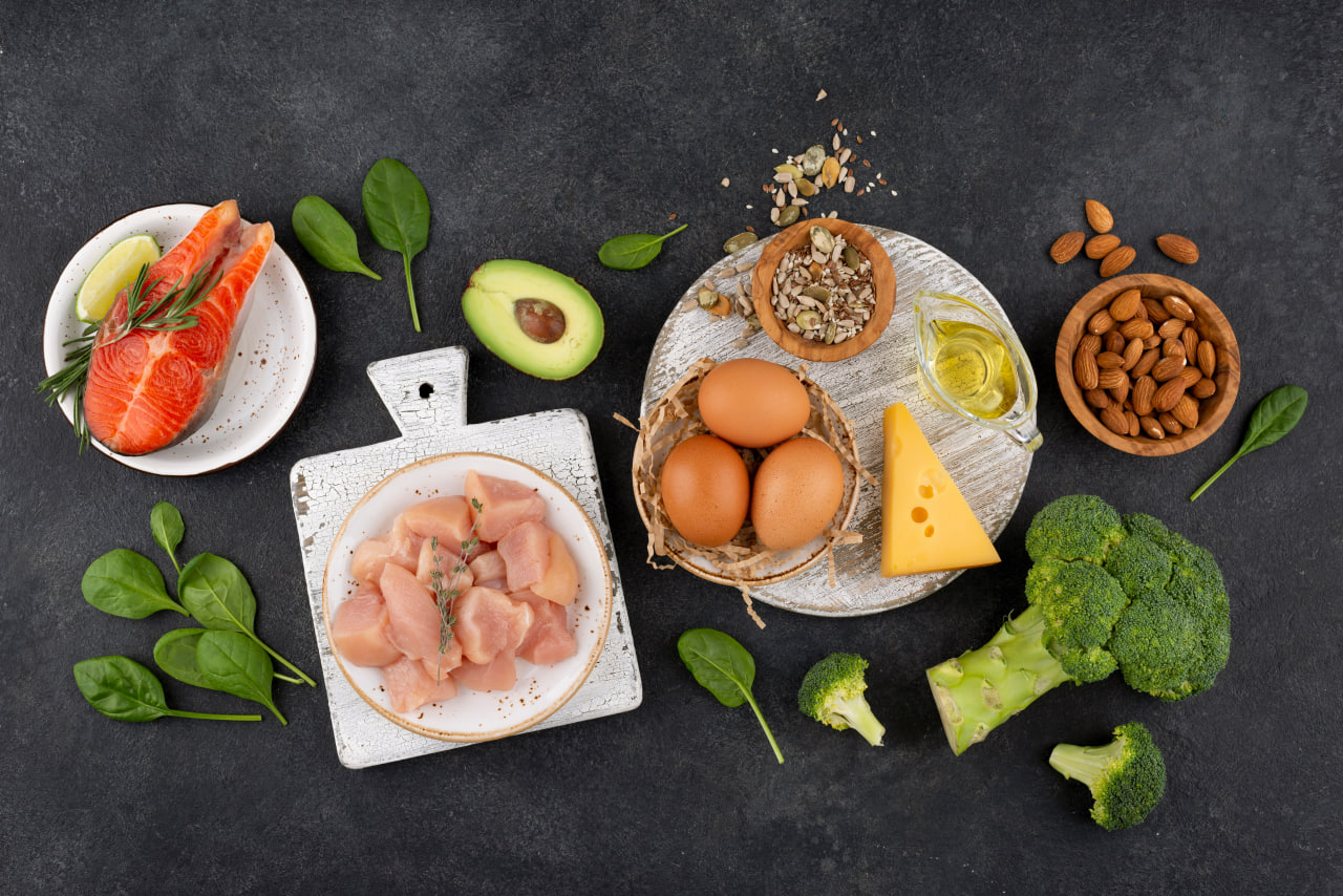 Illustration of a grid showing the six main food groups